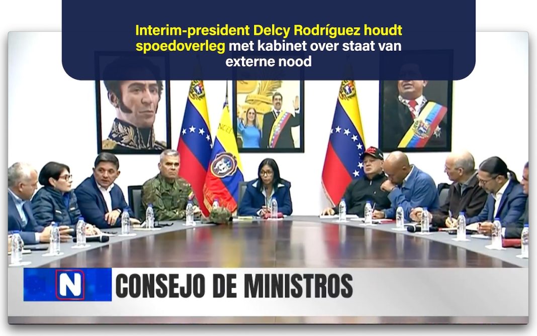 Interim-president Delcy Rodríguez houdt spoedoverleg met kabinet over staat van externe nood