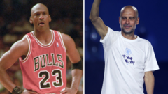 Basketballegende Michael Jordan eert Pep Guardiola op afscheidsfeest Manchester City (Picture by: ichef.bbci.co.uk)