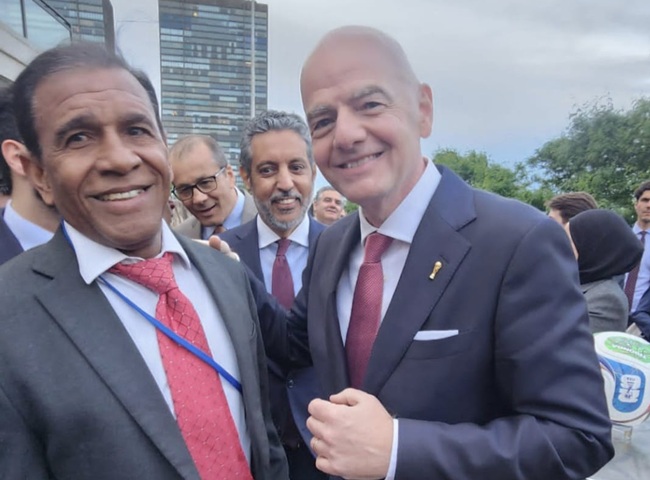James Finies ontmoet FIFA-president Infantino bij VN-receptie voor WK 2026 (Picture by: 721news.com)