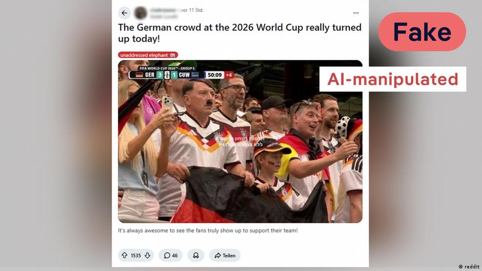 Factcheck: Bewering over Hitler-lookalike bij WK-wedstrijd Duitsland onderzocht (Photo by: dw.com)