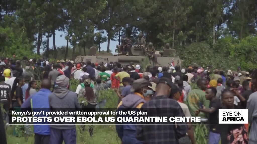 Protest in Kenia tegen quarantainecentrum voor Amerikanen, zorgen om ebola-uitbraak (Picture by: s.france24.com)