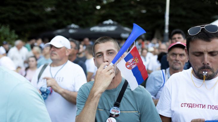 Servische demonstranten geloven niet in echte machtsoverdracht Vučić (Picture by: aljazeera.com)