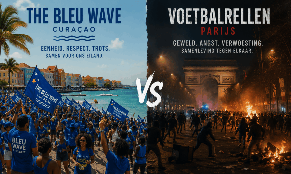 Voetbalfeest in Willemstad tegenover rellen in Parijs: een opvallend contrast (Picture by: nu.cw)