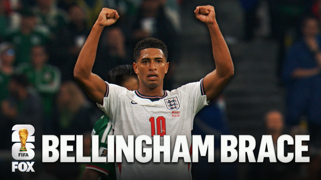 Bellingham scoort twee keer snel voor Engeland tegen Mexico op WK 2026 (Photo by: foxsports.com)