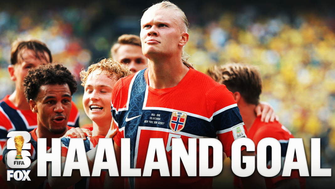 Haaland scoort met hoofd voor Noorwegen tegen Brazilië op WK 2026 (Photo by: foxsports.com)