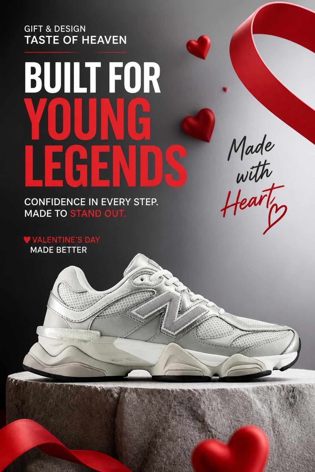 Valentine's Day campaign generated by the AI Studio: Built for Young Legends sneaker ad