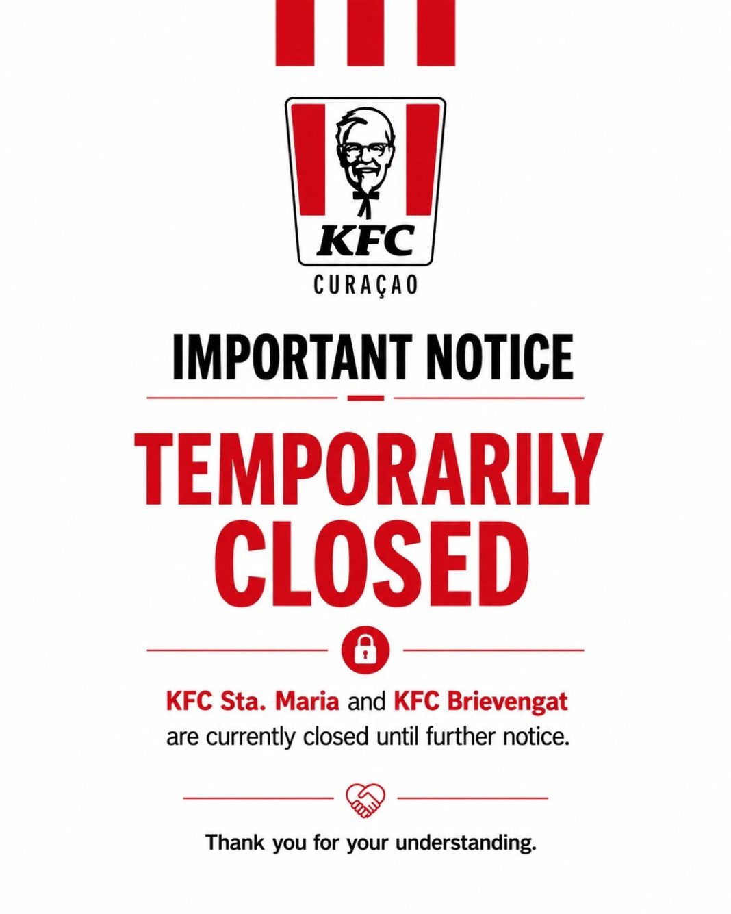 Twee KFC-restaurants gesloten na inbraken Twee KFC-restaurants gesloten na inbraken (Picture by: paradisefm.cw)
