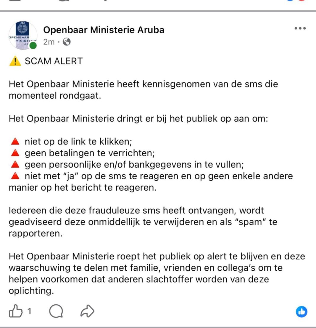 Openbaar Ministerie Aruba waarschuwt voor verkeerboete-scam (Picture by: 24ora.com)