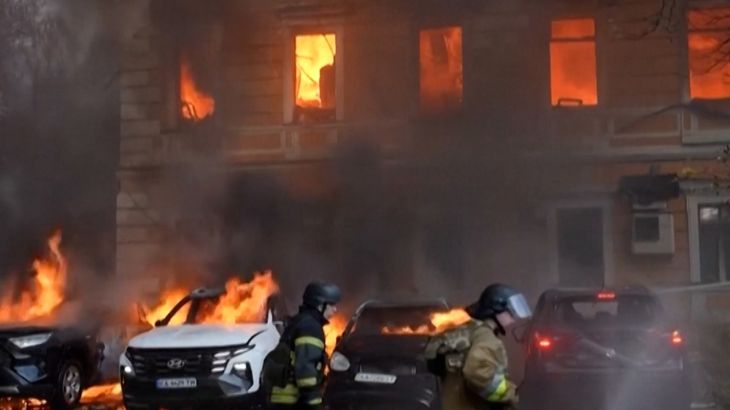 Russische drone zet Nationale Academie van Wetenschappen van Oekraïne in brand (Picture by: aljazeera.com)