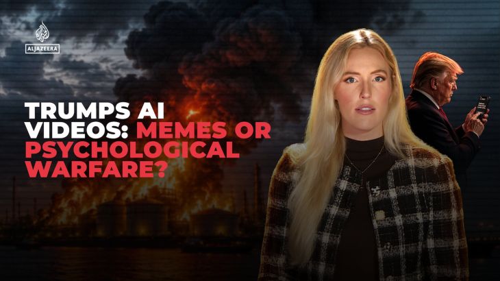 Trumps AI-video’s: memes of psychologische oorlogsvoering? Zijn Trumps AI-video's onschuldige memes of psychologische oorlogsvoering? (Picture by: aljazeera.com)