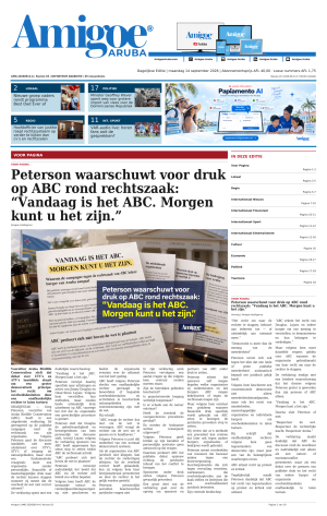 Amigoe Daily Krant — Dagelijkse Editie — maandag 14 september 2026 — 17:00