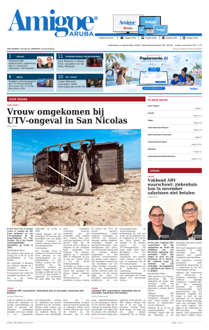 Amigoe Daily Krant — Dageditie — maandag 14 september 2026 — 17:00