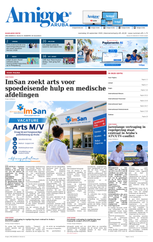Amigoe Daily Krant — Dagelijkse Editie — woensdag 16 september 2026 — 17:00