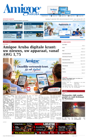 Amigoe Daily Krant — Dageditie — maandag 21 september 2026 — 17:00