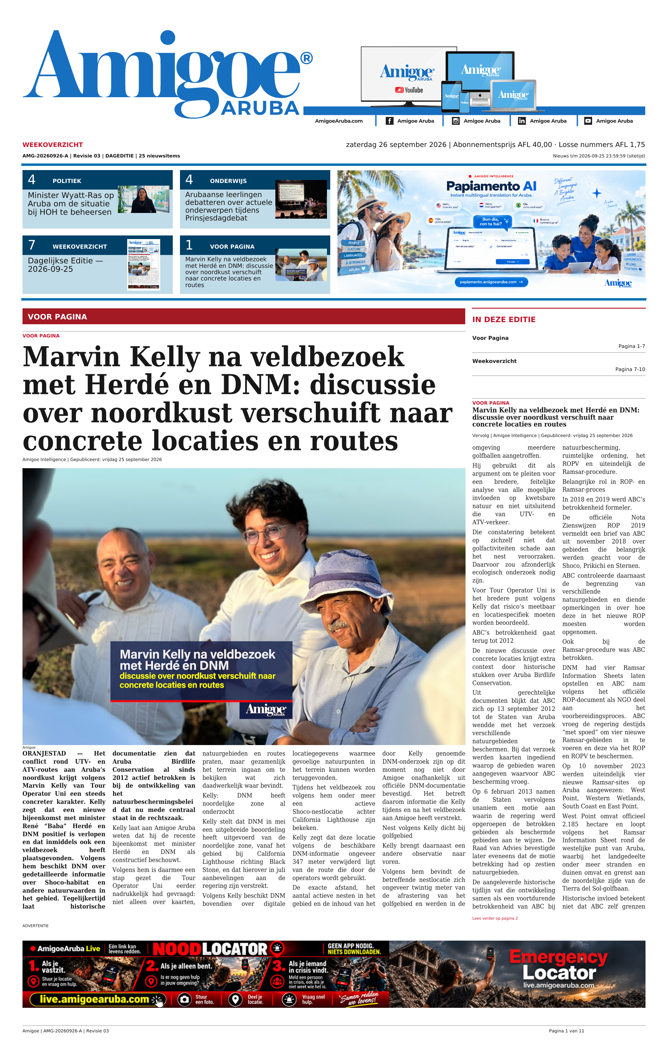Pagina 1 van het zaterdagse weekoverzicht